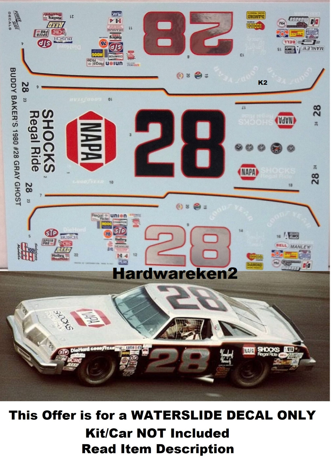 NASCAR DECAL #28 NAPA SHOCKS 1980 OLDSMOBILE 442 