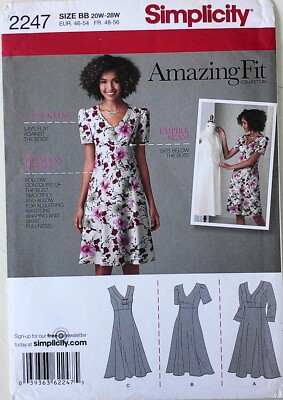 Simplicity 2247 Womens Plus Amazing Fit Dresses Sewing Pattern Sz 20W-28W