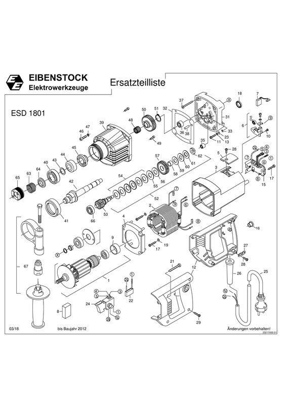 Eibenstock Ersatzteile FÃ¼R Esd 1801 Diamant-Trocken-Kernbohrmaschine -Softschlag