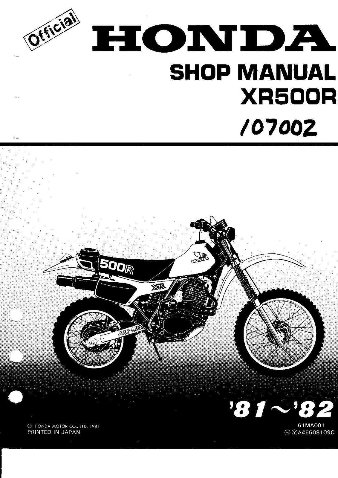 3 hole Service Shop Repair Manual 81 82 Honda XR500R XR500 & Setup Instructions