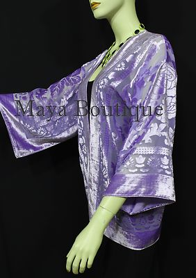 Pre-owned Maya Matazaro Lavender Jacket Kimono Burnout Velvet Short No Fringe Hand Dyed  In Purple