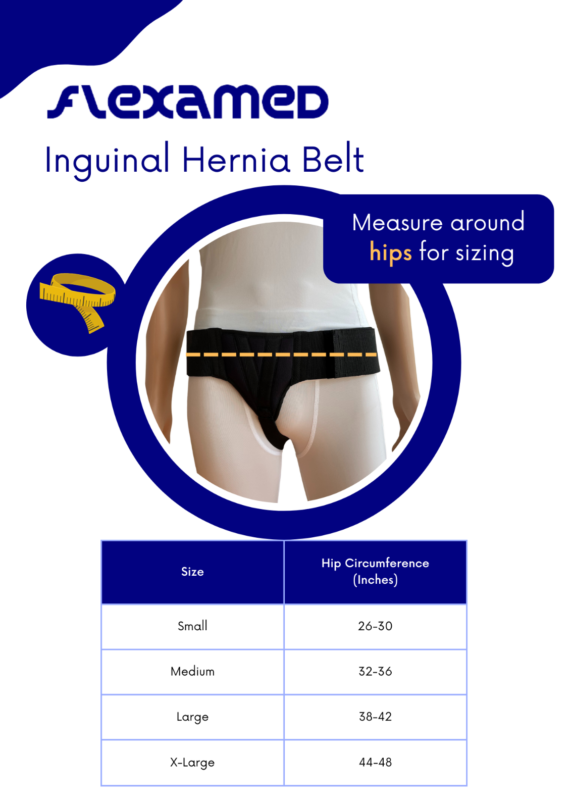 FlexaMed Inguinal Hernia Groin Belt Black | Left, Right or or Bilateral