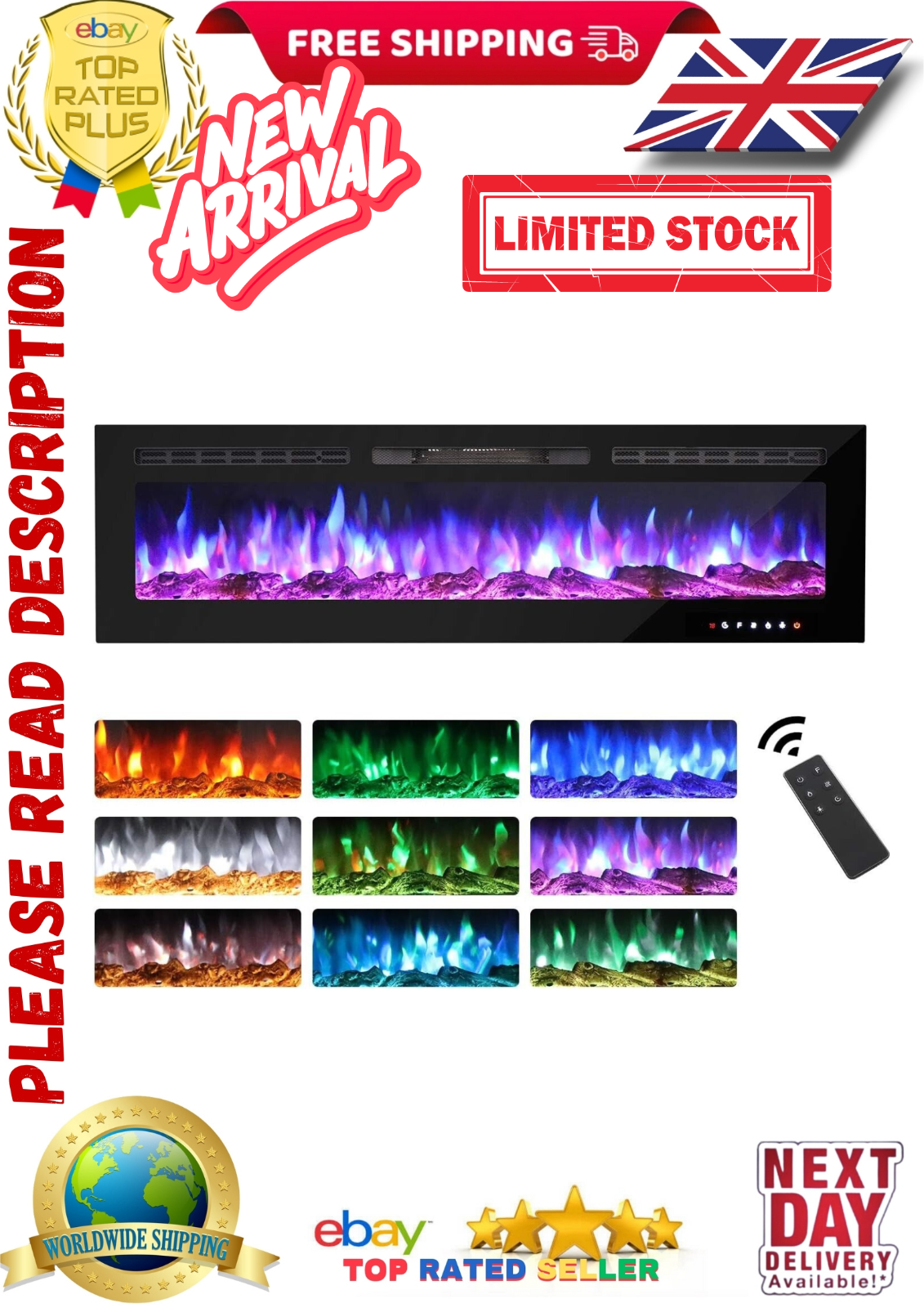 M.C.Haus Electric Fireplace 153 cm  Screen Glass Panel Colorful Flame Insert