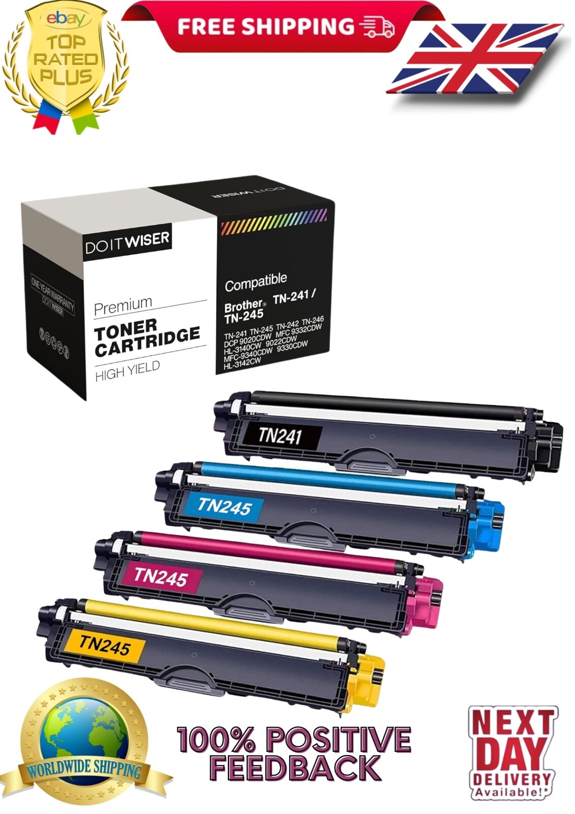 TN241 TN245 DCP-9020CDW DCP-9015CDW HL-3150CDW 3140CW 4x Toner Fits For Brother