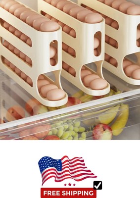 4 Layers Automatic Rolling Holder Rack Fridge Eggs Storage Box Egg Dispenser