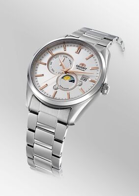 Pre-owned Orient Rn-ak0301s Sun & Moon White Dial Automatic 22 Jewels Mechanical Watch Men