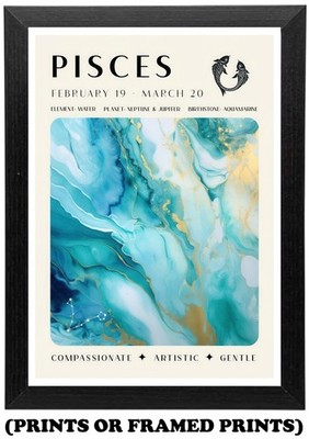 Zodiac Birth Star Sign Pisces Astrology A5 A4 A3 Print / Framed Poster #628