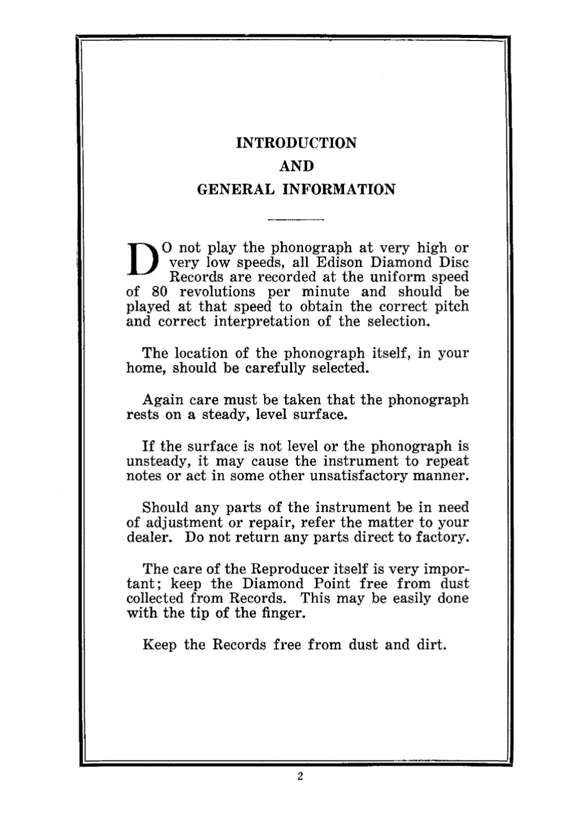 Edison Diamond Disk Phonograph Setting-up & Operation  MANUAL 1923 (13pg)