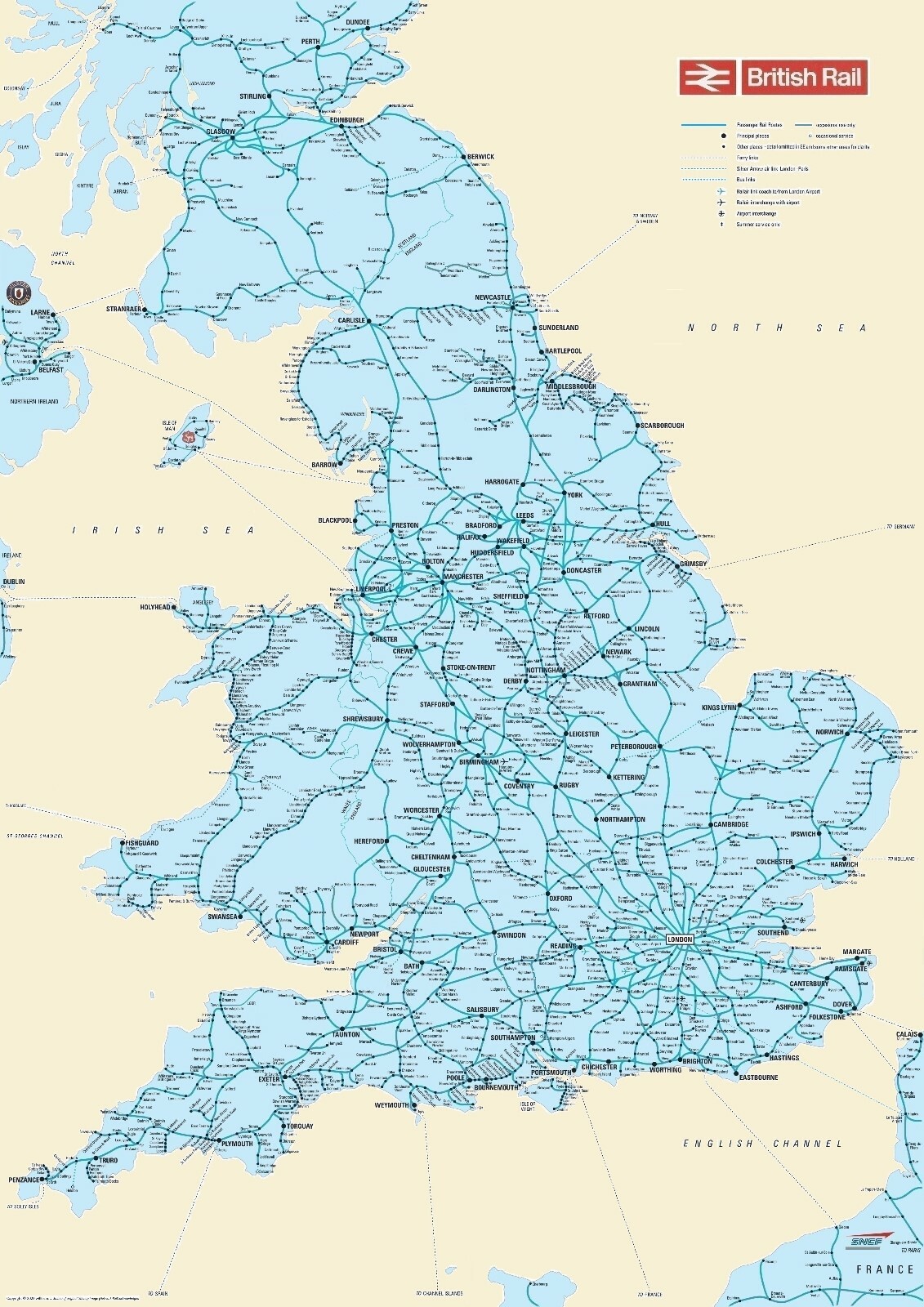 ENGLAND and WALES RAIL PASSENGER NETWORK MAP 1963 Laminated Size A2