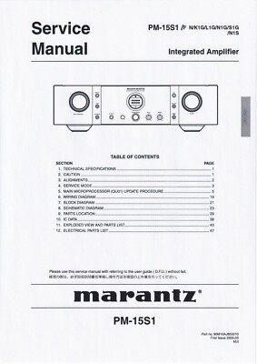 Service manual for Marantz PM-15 S1