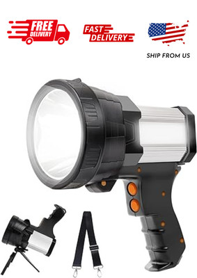 Rechargeable Spotlight with 10000 Lumen LED, IP67 Waterproof Handheld Flashlight