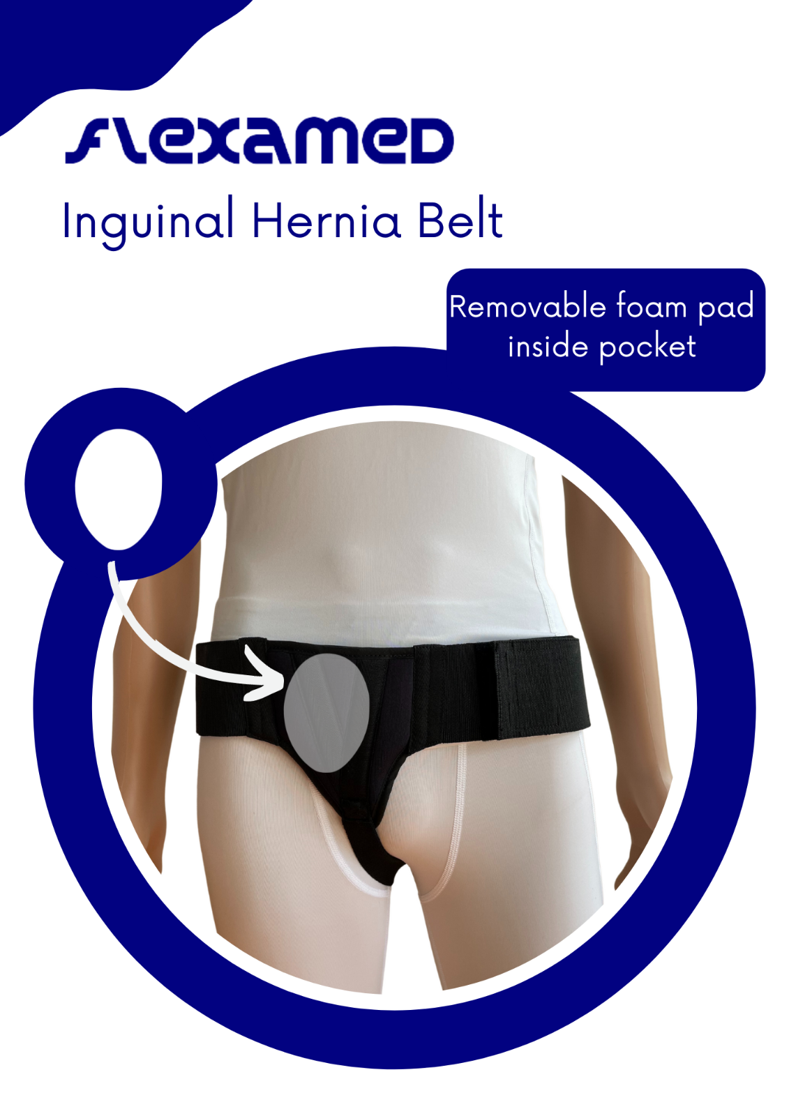 FlexaMed Inguinal Hernia Groin Belt Black | Left, Right or or Bilateral