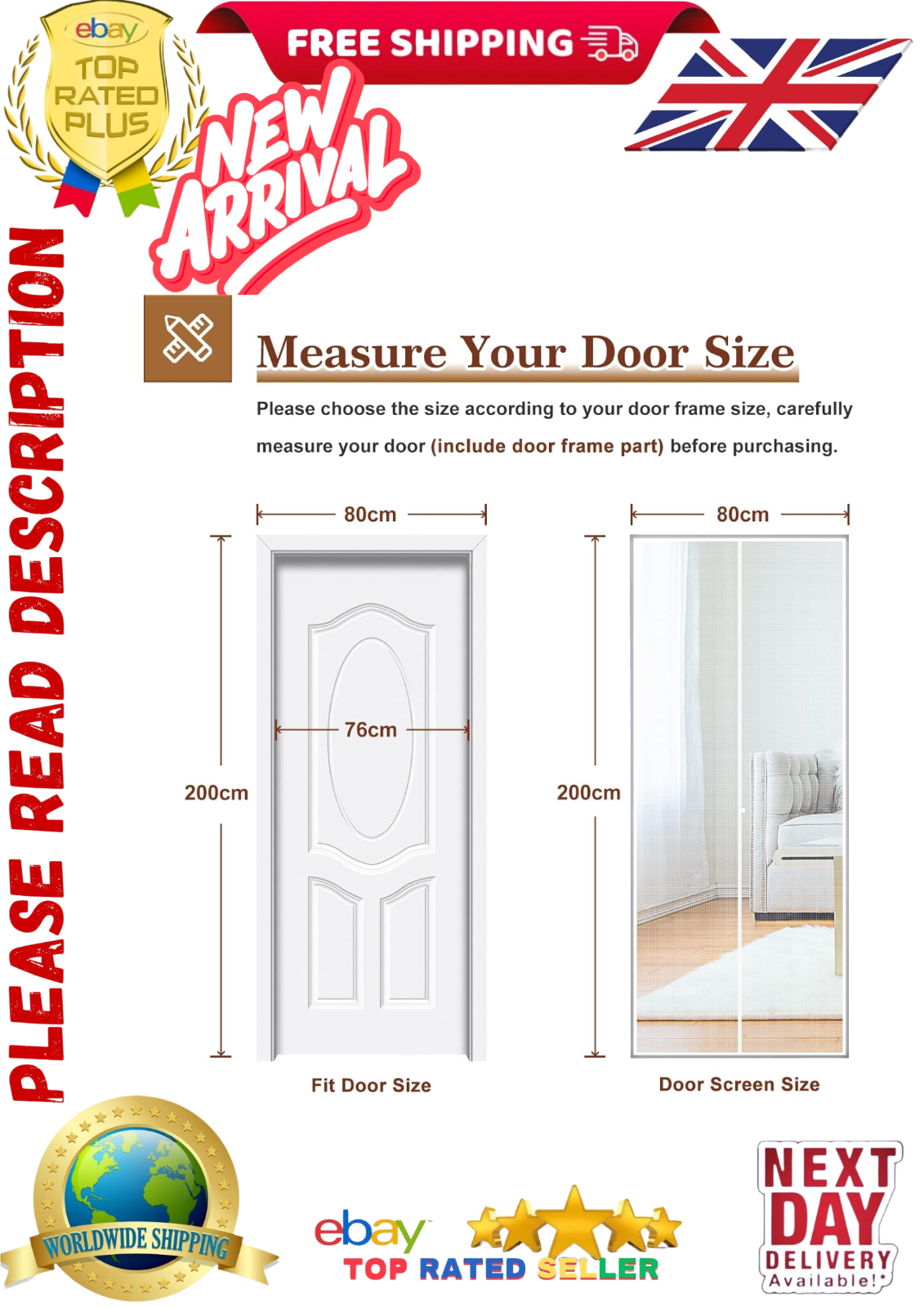 Yotache White Screen Doors with Magnets 80 x 200 cm, Reinforced Polyester White