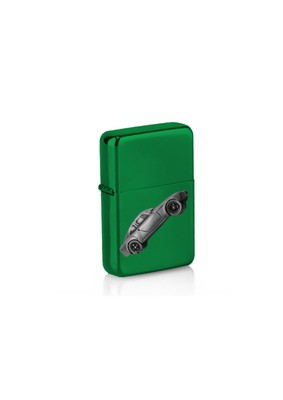 ref58 Davr Mk3 Silver Pendant On a petrol wind proof Green Lighter