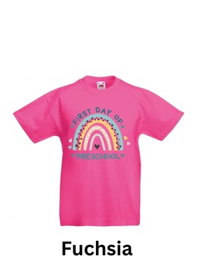 First day of preschool Kids T-shirt in various sizes and colours.