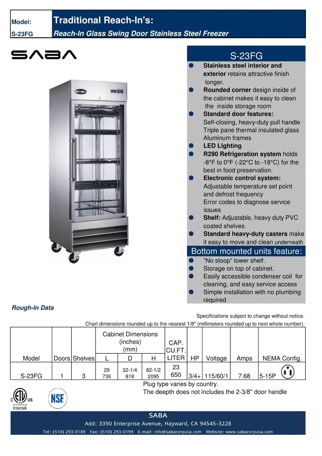 JSE - SABA Commercial Upright Freezer Freezer Storage  Display Case 1 Glass Door