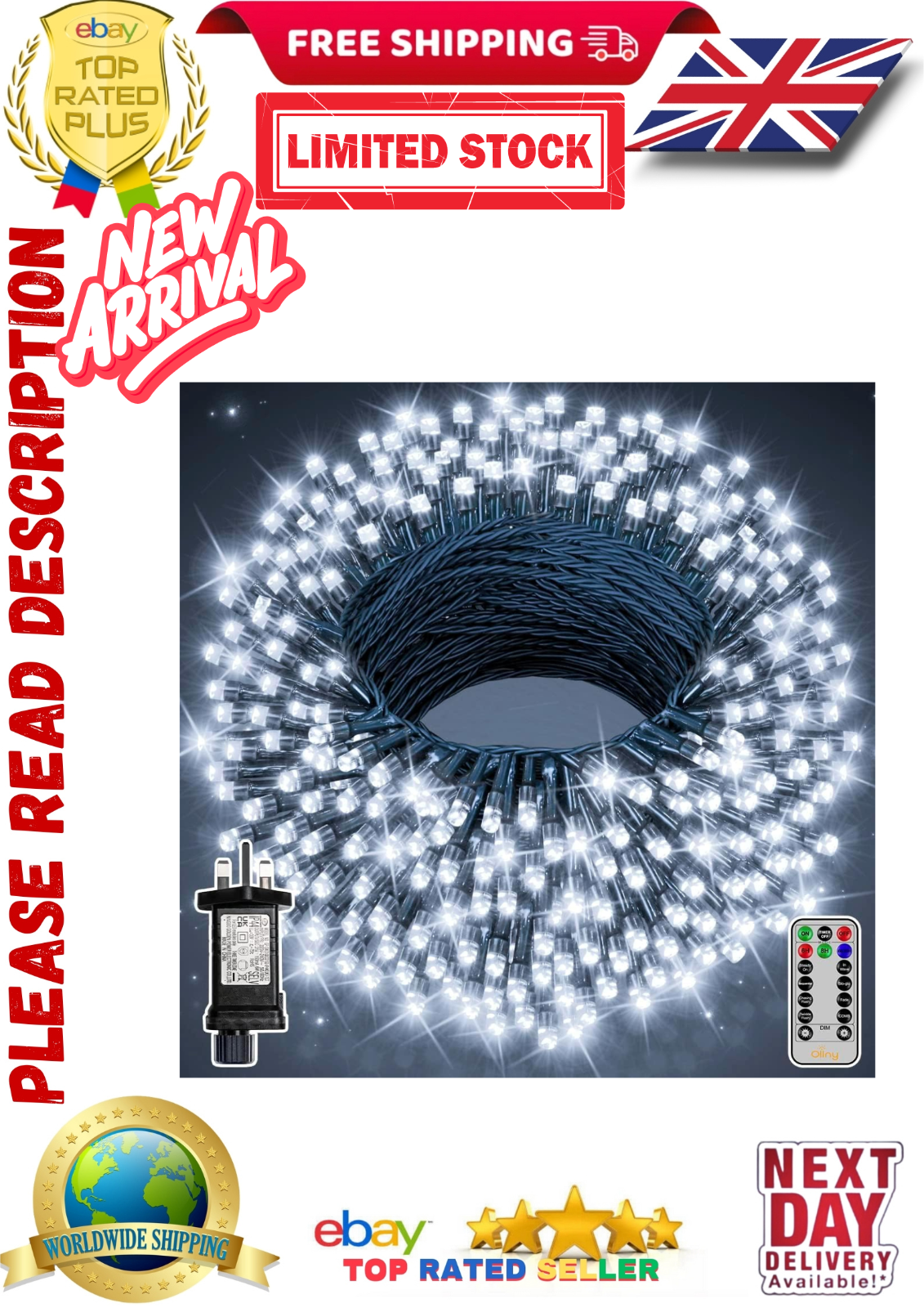 20m Christmas Tree Lights 200 LED Outdoor Fairy Light Mains Powered 8 Modes