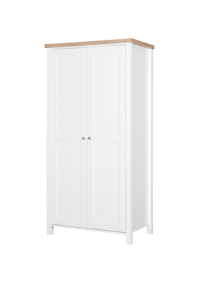 2 Door Wardrobe Large Tall Bedroom Storage Unit White Oak Effect Top