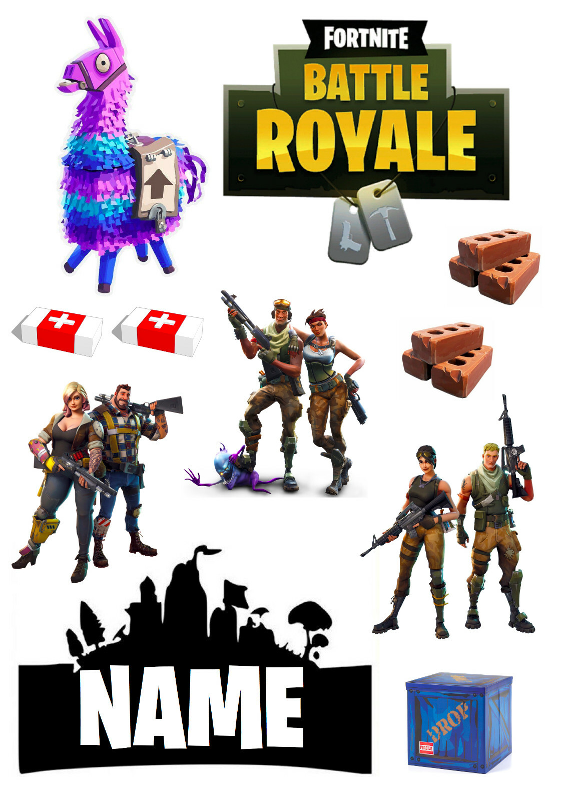 Personalised Fortnite Battle Royal Cake Toppers | Icing/Wafer Paper Edible Print | eBay for Fortnite Free Printable Cake Toppers