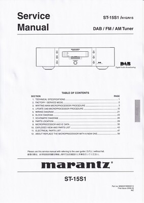 Service manual for Marantz ST-15 S1