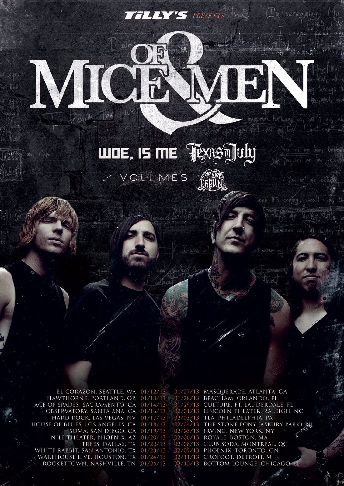 OF MICE & MEN/WOE, IS ME 2013 NORTH AMERICAN CONCERT TOUR POSTER