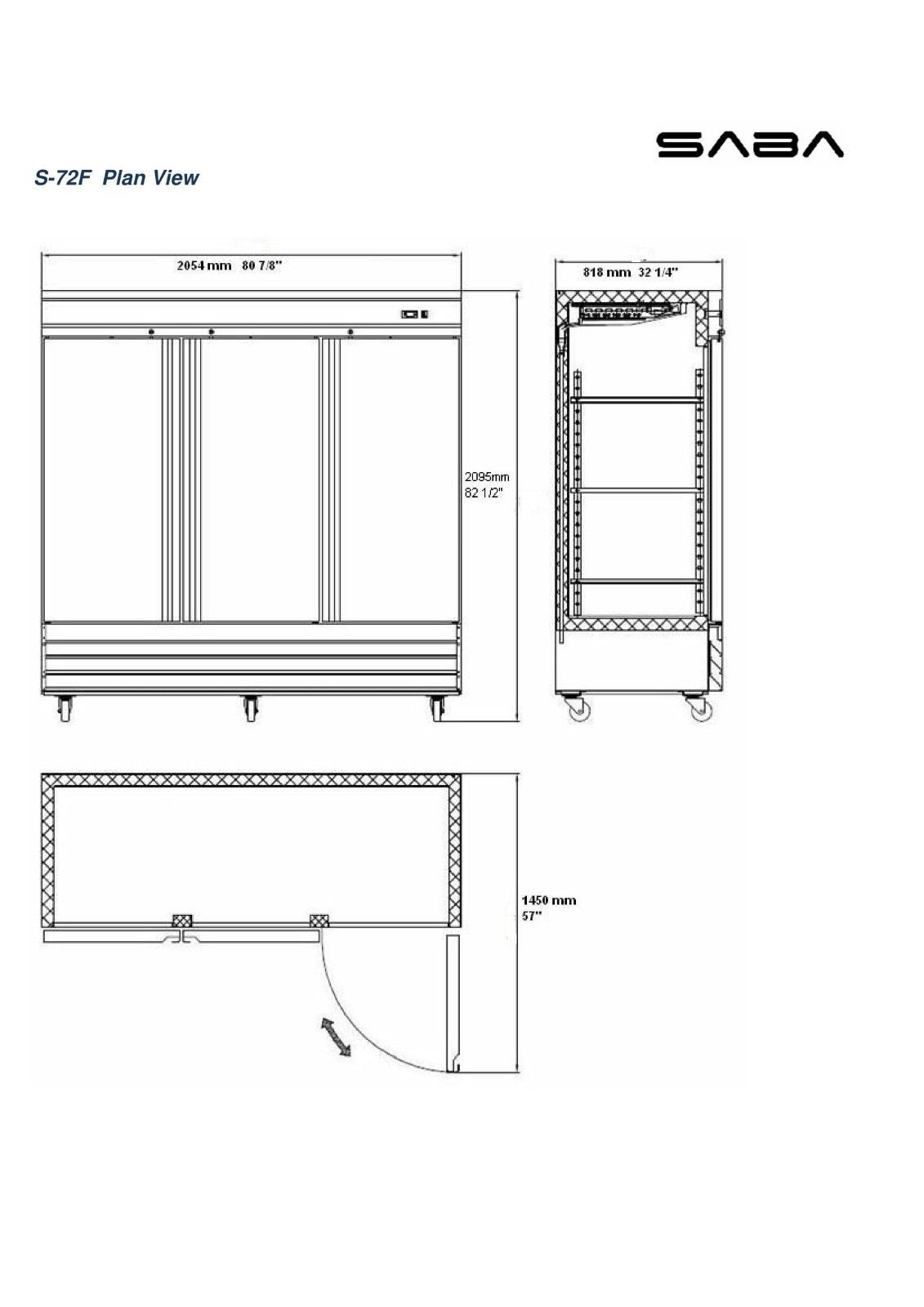 SABA S-72F Commercial Upright Freezer, Stainless Steel Freezer Storage (3 Solid