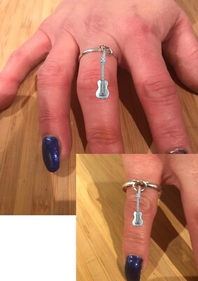 pp ukulele   pewter on a Ladies Dangle Charm Ring Handmade gift