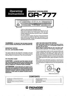 Operating Instructions for Pioneer GR-777