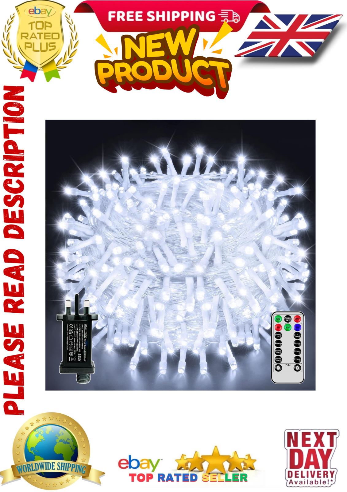 Ollny Christmas Tree Lights Outdoor, 20m 200 LED Fairy Lights Mains Powered cool