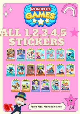 MONOPOLY GO Games Season All   Stickers Cards AVAILABLE  for SALE!Fast Delivery