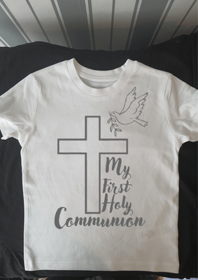 Personalised First Holy Communion T-Shirt – Cross & Dove Design | Boys & Girls |