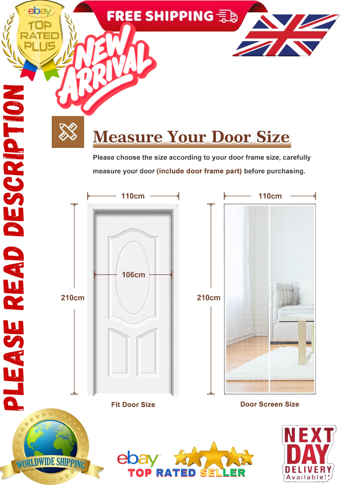 Fly Screen Door 110 X 210 cm Reinforced Polyester Double Door Screen White