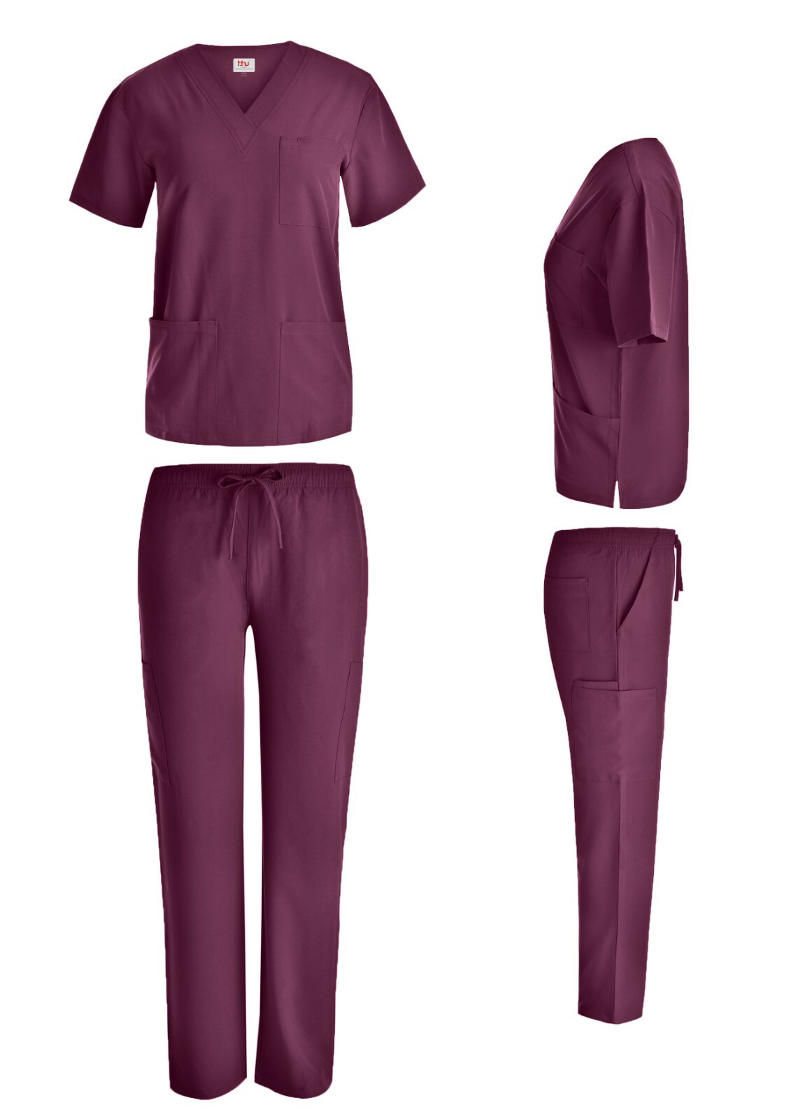 Unisex STRETCH  Scrub Sets Solid V-Neck Top Cargo Pant Men Women Nursing Uniform