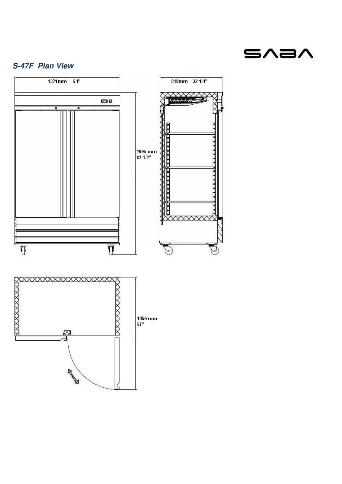 SABA S-47F Heavy Duty Commercial Reach In Freezer (Two Door, Stainless Steel)