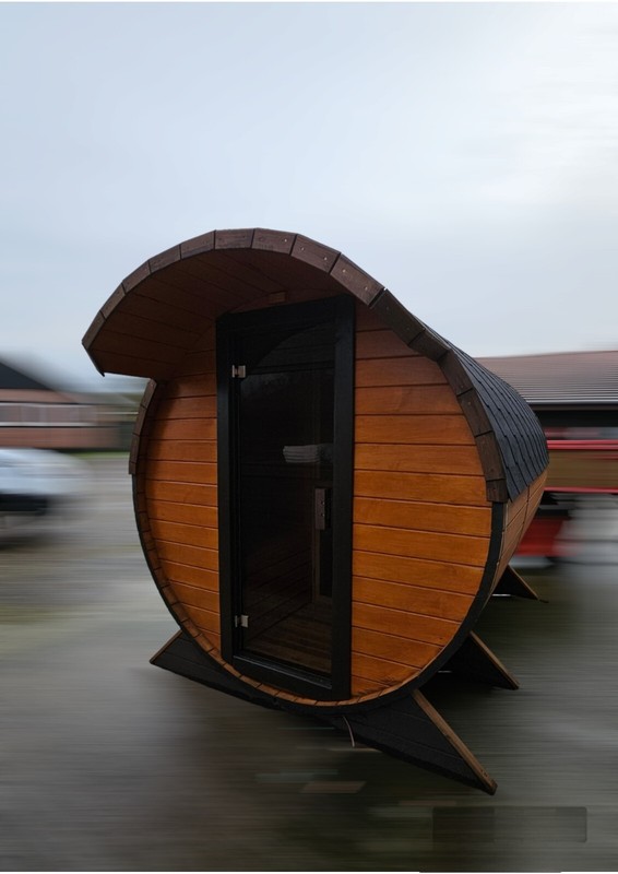 Fasssauna 3m  Mit Vorraum 9kw Ofen / 60mm Doppelwandig  Fichte/Erle  