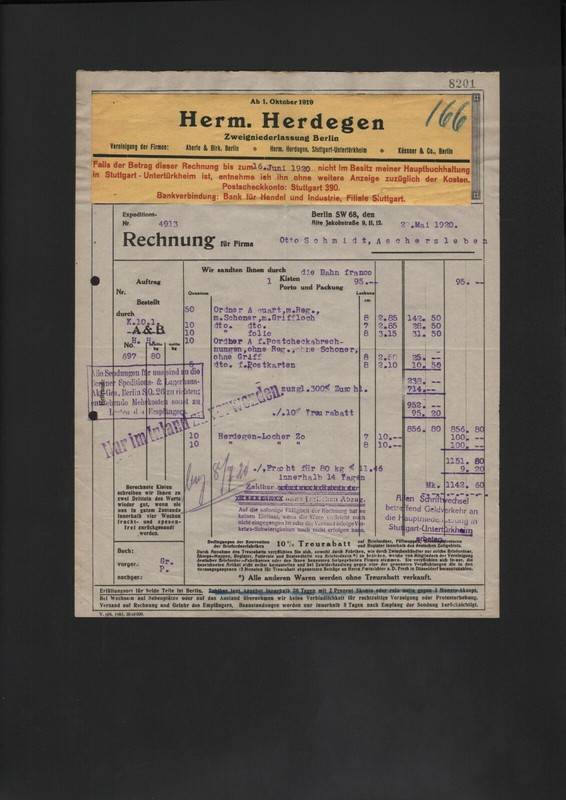Berlin, Rechnung 1920, Herm. Herdegen