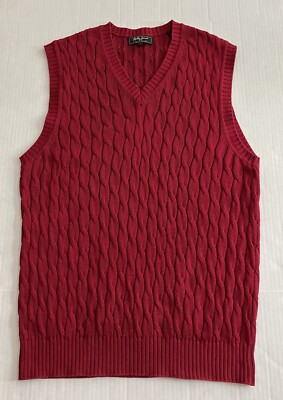 Mens Bobby Jones Collection Cable Knit Sweater Vest V-Neck Dark Red Hong Kong L