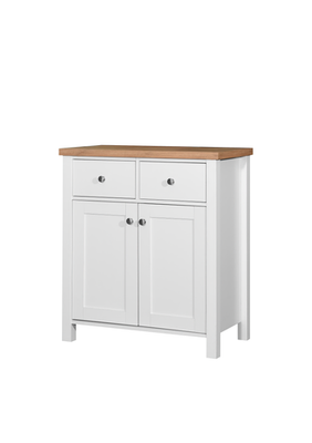 Compact Sideboard Cabinet 2 Door 2 Drawer Storage Unit White Wood Top