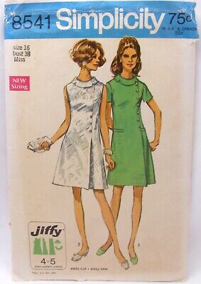 Vintage 60s Retro Dress Sewing Pattern Simplicity 8541 Size 16 Jiffy Easy to Sew