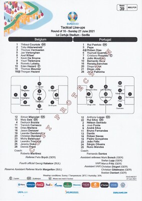 Line-up | 2021 | Belgium v Portugal | UEFA EURO 2020 | Match 39 | 1/8 Final