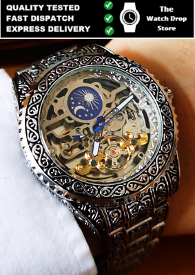 Men's luxury skeleton best sale watch