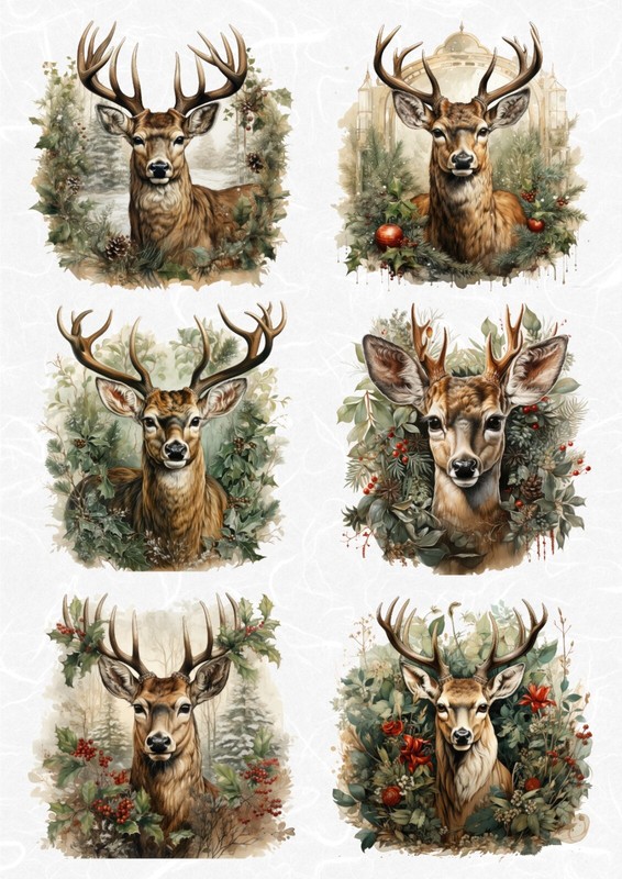 Reispapier-Motiv Strohseide-Decoupage-Hirsch-Wald-Christmas-19908