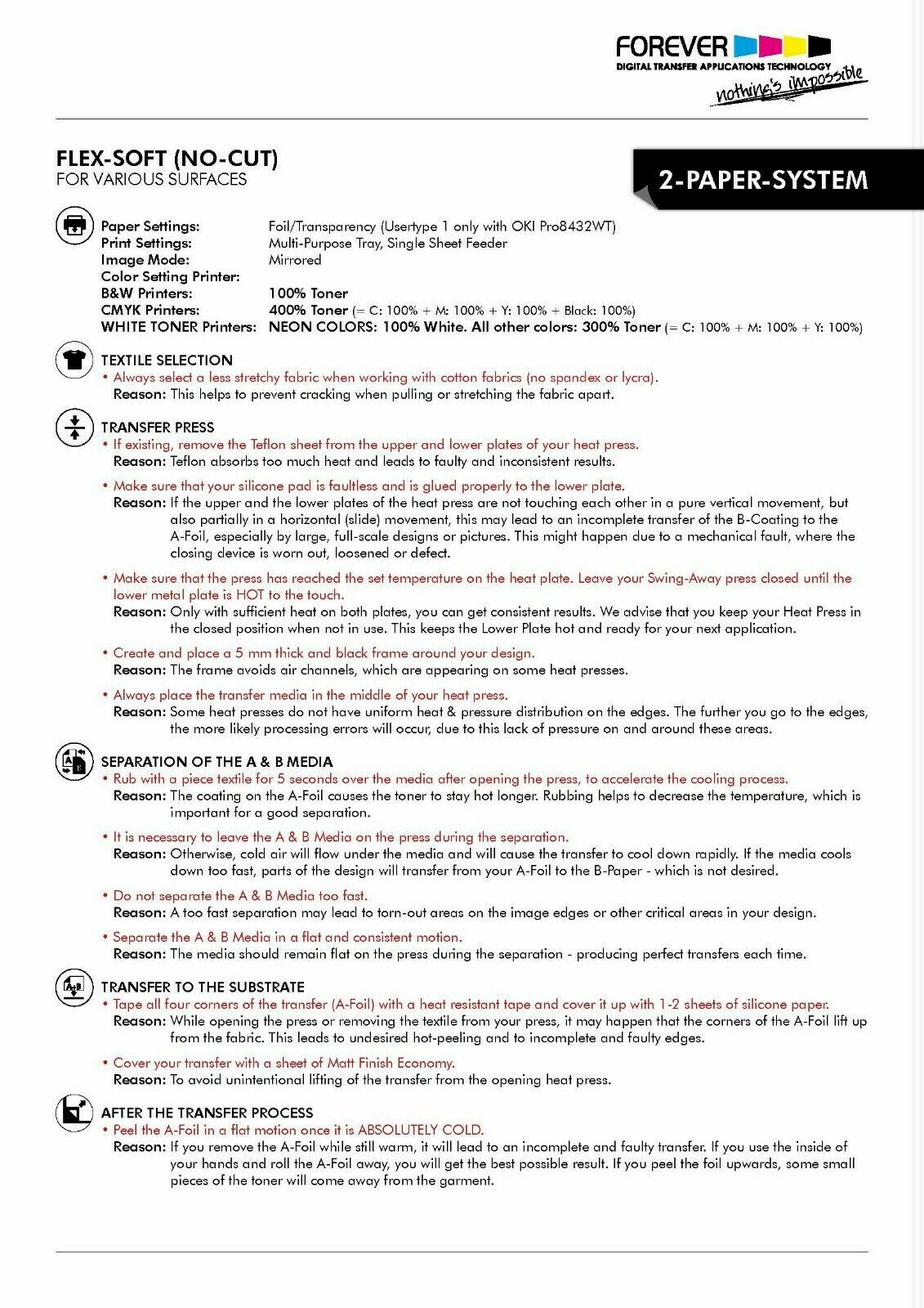 Forever Flex Soft (No Cut) A&B Heat Transfer paper 8.5x11 5 Sheets 