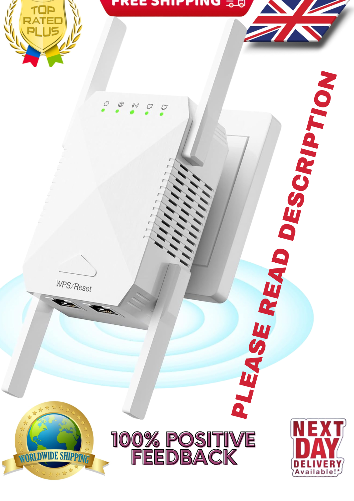 WiFi Extender Booster, Edtiske 1200Mbps WiFi Booster, 4 Antennas WiFi Extender