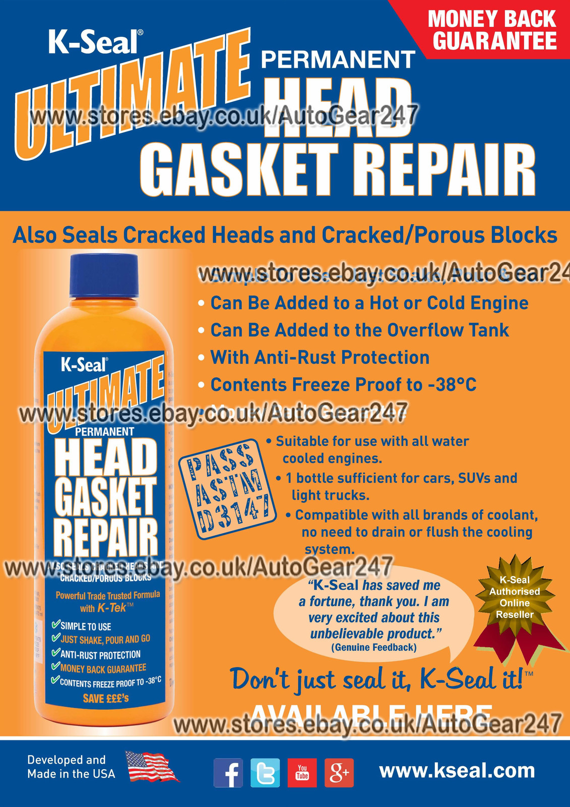 KSeal ULTIMATE Permanent Cracked Head Gasket Seal Fix and Block Repair