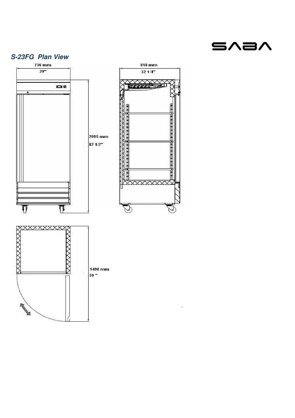 JSE - SABA Commercial Upright Freezer Freezer Storage  Display Case 1 Glass Door