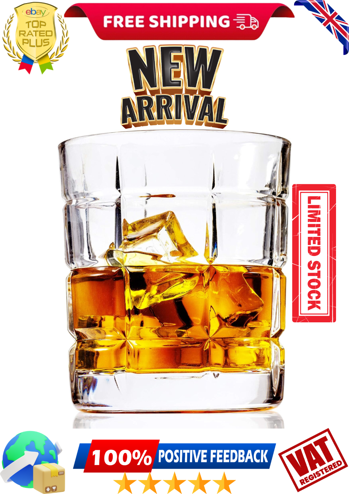Crystal Whiskey Glasses Bar Gift Scotch, Bourbon Tumblers Set Of 4 gift box new