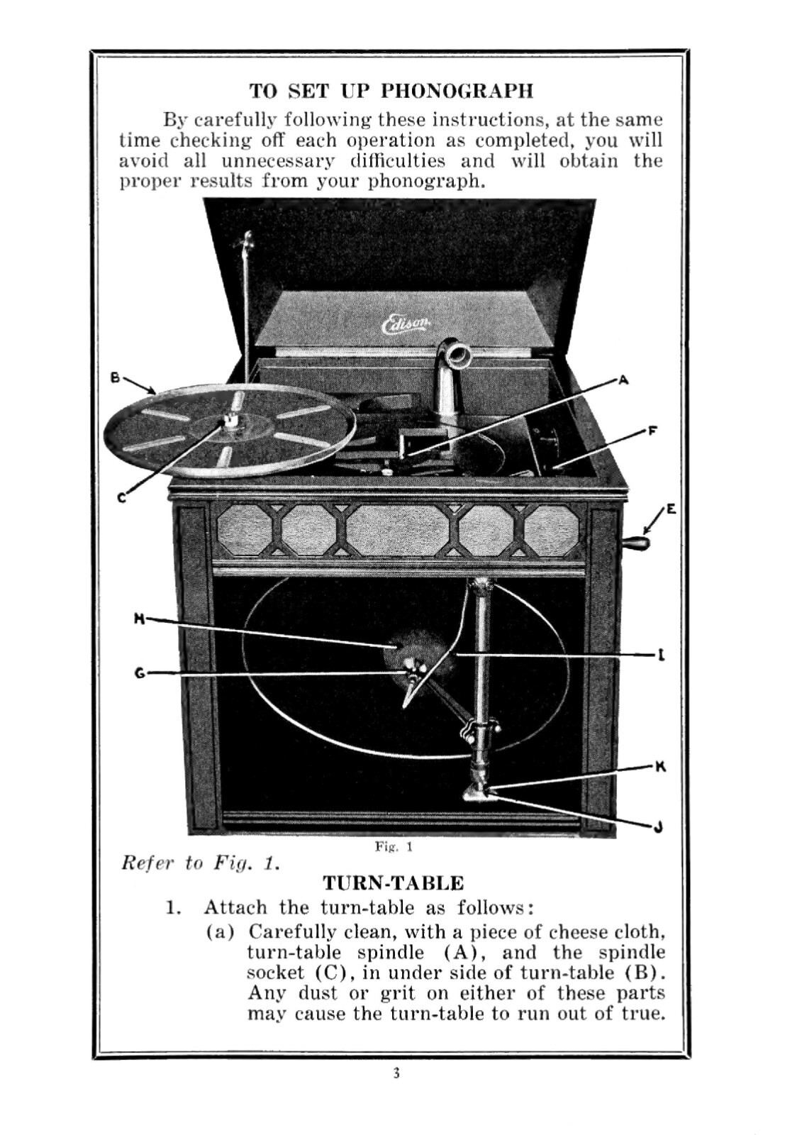 Edison Diamond Disk Phonograph Setting-up & Operation  MANUAL 1923 (13pg)