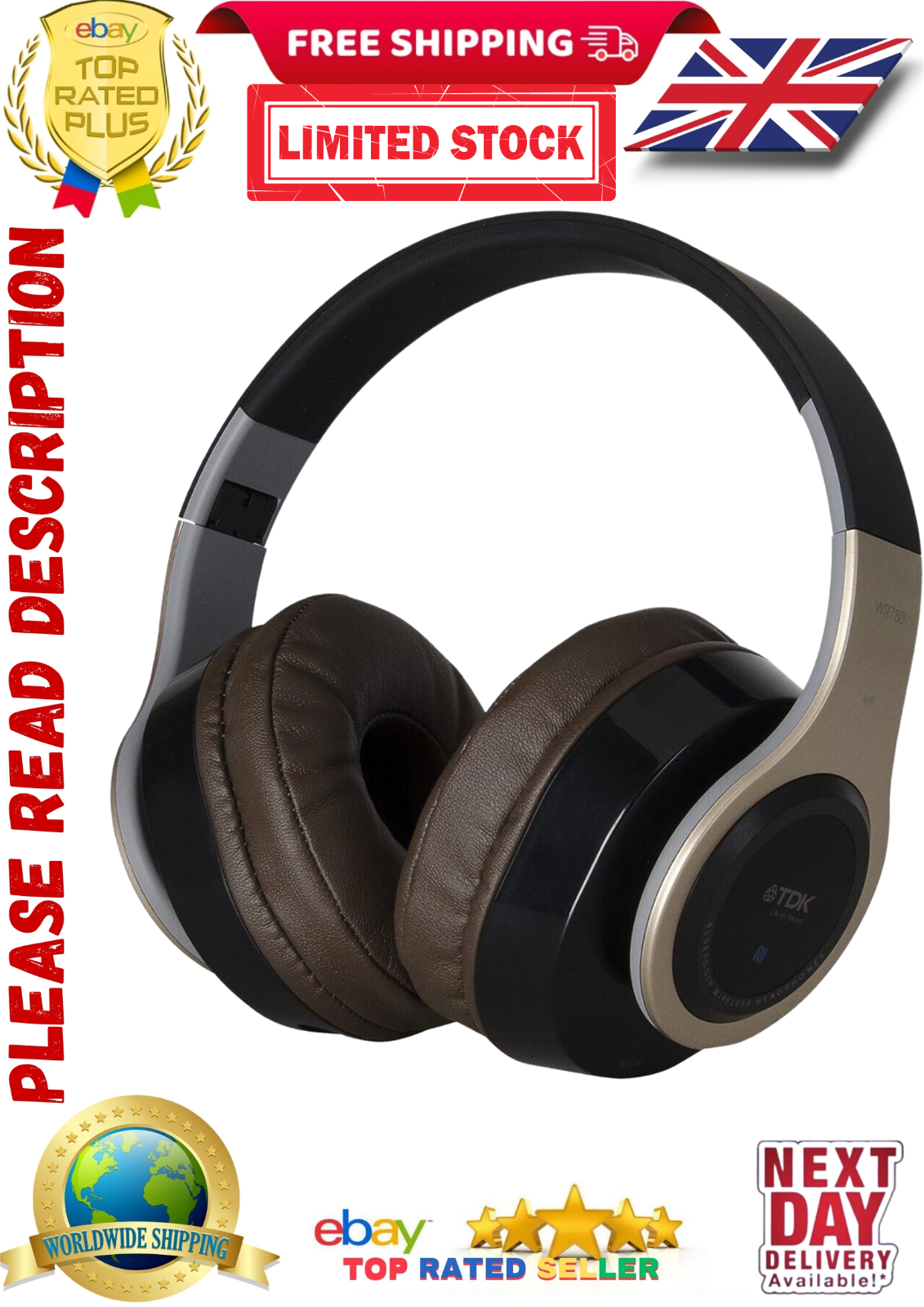 Wireless Headphones Over-The-Ear Headphones Champagne Gold  New TDK  WR780