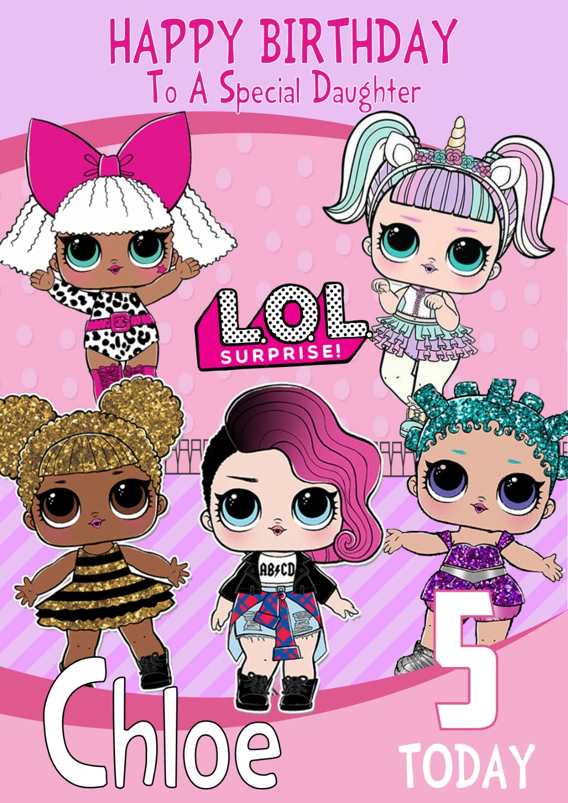 Personalised Birthday card LOL doll any name/age/relation